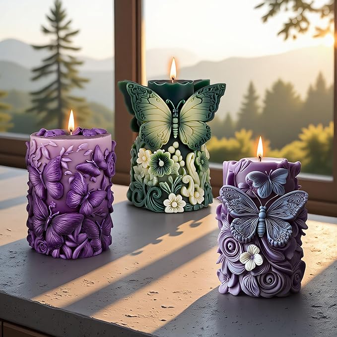 Butterfly Flower Cylinder Molds Silicone Wave Spiral Candle Mold - Silicone Resin Casting Molds for Candle & Resin & Soap Craft Supplies
