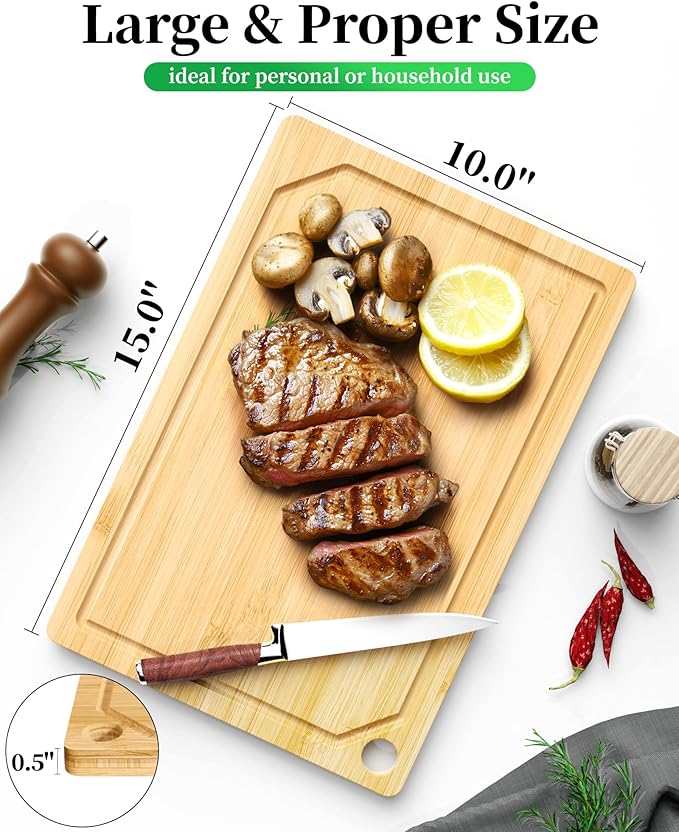 Kitsure Bamboo Cutting Board for Kitchen, Large, Natural | Multi-Sizes Wooden Cutting Boards for Chopping & Serving, Convenient Kitchen Essentials, Deep Juice Grooves