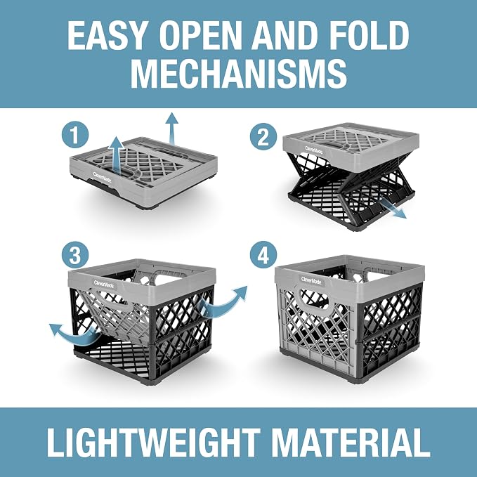 CleverMade Collapsible Milk Crates, 25L, 3 Pack, Holds 50 lb, Stone | Organize Files, Groceries, and Gear in One Crate | Built-In Rails Hold Letter Folders, While the Frame Stacks Securely