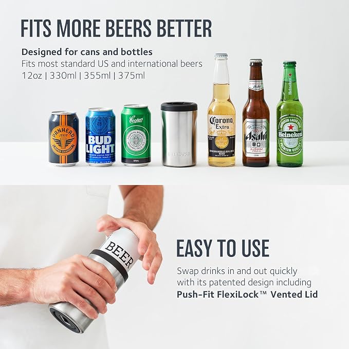 Huski Beer Cooler 2.0 | NEW | Premium Can and Bottle Holder | Triple Insulated Marine Grade Stainless Steel | Detachable 3-in-1 Opener | Works as a Tumbler | Best Gifts for Beer Lovers (Champagne)