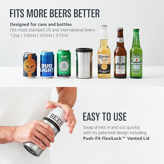 Huski Beer Cooler 2.0 | NEW | Premium Can and Bottle Holder | Triple Insulated Marine Grade Stainless Steel | Detachable 3-in-1 Opener | Works as a Tumbler | Best Gifts for Beer Lovers (Powder Pink)
