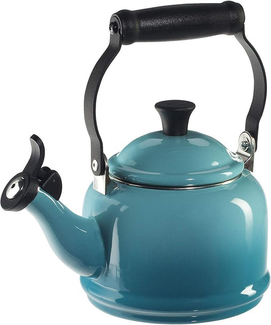Le Creuset Enamel On Steel Demi Kettle & Stoneware Set of 2 Mugs, 1.25 qt. Kettle & (2) 14 oz. Mugs, Caribbean
