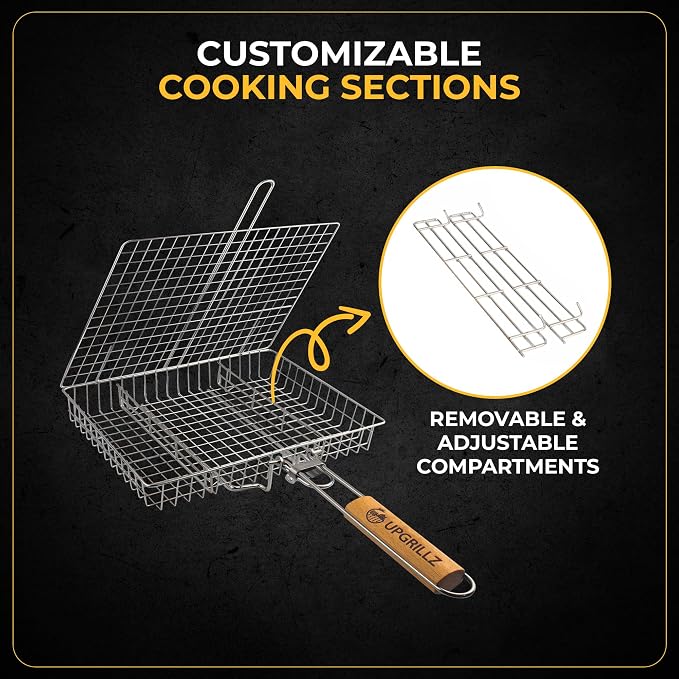 Fish Grill Baskets for Outdoor Grill Vegetables, Fish Grilling rack for Grill, BBQ Grilling Basket, Stainless steel Grill Basket for Veggies, shrimp