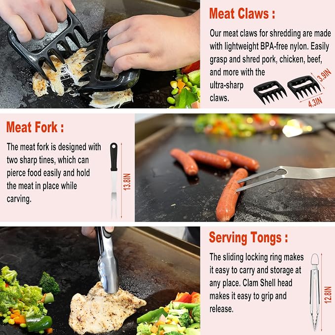 N NOBLE FAMILY 38PCS Flat Top Grill Accessories Set - Must Have for Your Outdoor with Professional Griddle Spatula, Cleaning Kit, Grill Basting Cover - Ideal Griddle Gift for Men Women