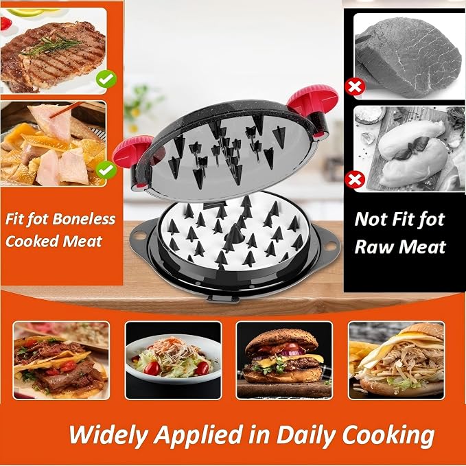 Chicken Shredder Tool Twist Pro - Large Meat Shredder for Chicken Breast, Pulled Pork, Beef with Upgraded Stainless Steel Spikes Wall Mounted Design BPA-Free Kitchen Essentials Gadgets (Red/Black)