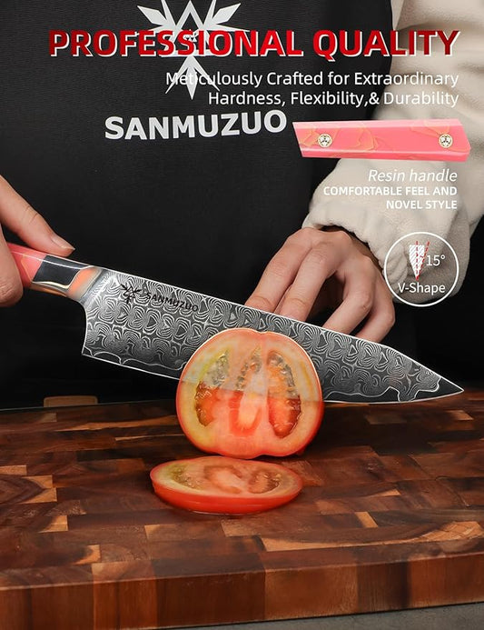 Kitchen Chef Knife 8 Inch, Professional Kitchen Knife, Ultra Sharp Damascus Powder Steel with Full-tang Resin Handle, SHENG Series