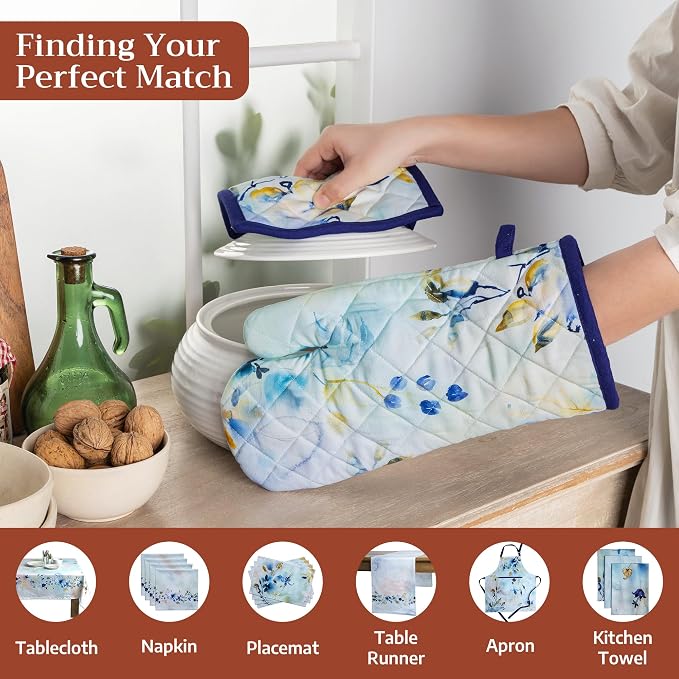 Maison d' Hermine Pot Holders 100% Cotton Potholders (8" x 8", Pack of 1) | Heat Resistant Hot Pads with Loop BBQ Cooking Baking Farmhouse Kitchen Handling Hot Pans Spring Summer - Lazy Summer Days