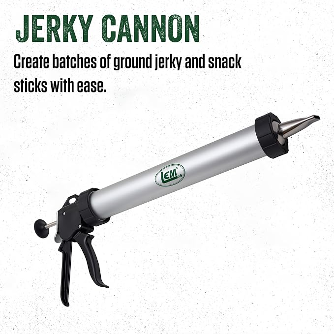 LEM Products Jerky Cannon, Anodized Aluminum Jerky Gun for Beef Snack Sticks, Meat Sticks, Includes Nozzles, Meat Seasonings, Cleaning Brush