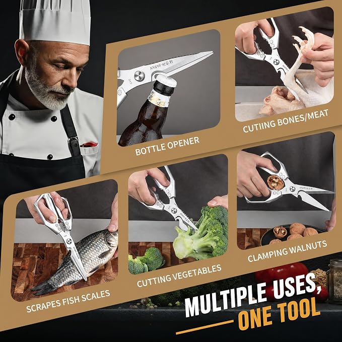Kitchen Scissors for Food All Purpose Cooking Shears for Meat | Effortlessly Cut Poultry, Meat, Seafood, Vegetables And Herbs With Sharp Japanese Steel Blades Built For Heavy-Duty Prep