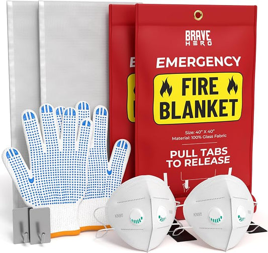 Fire Safety Kit | Kitchen Fire Blanket with Gloves & KN95 Masks | Emergency Fire Suppression Blanket