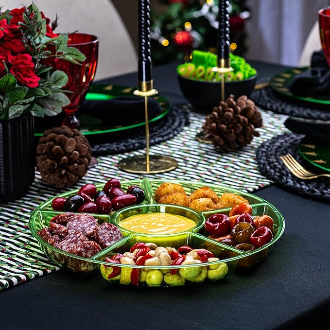 Plasticpro 6 Sectional Round Plastic Serving Tray/Platter (2, Green)