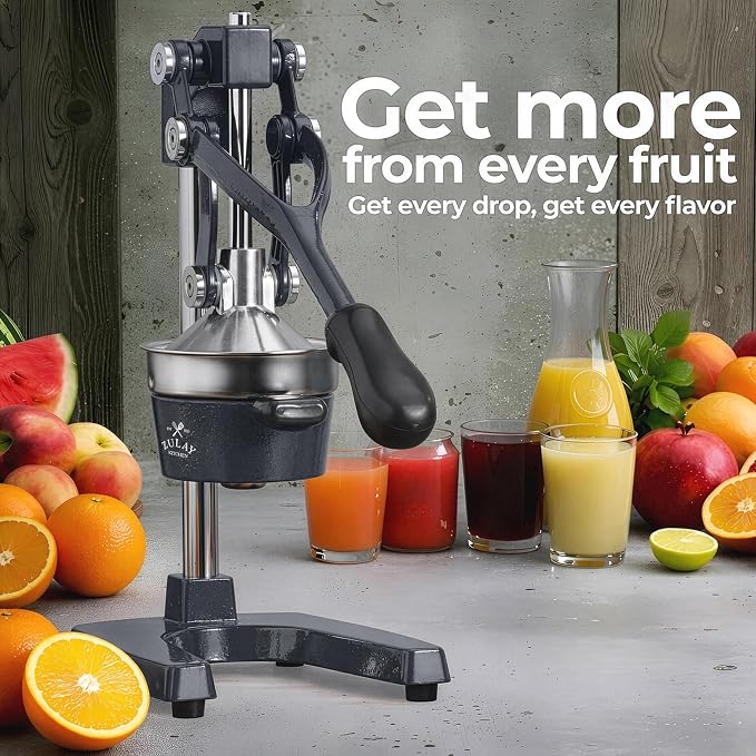 Zulay Kitchen Cast Iron Juicer - Heavy Duty Manual Juicer with Detachable Strainers for Easy Cleaning, Orange Juice Press for Citrus Fruits, Perfect for Bartenders, Juice Lovers & Health Enthusiasts