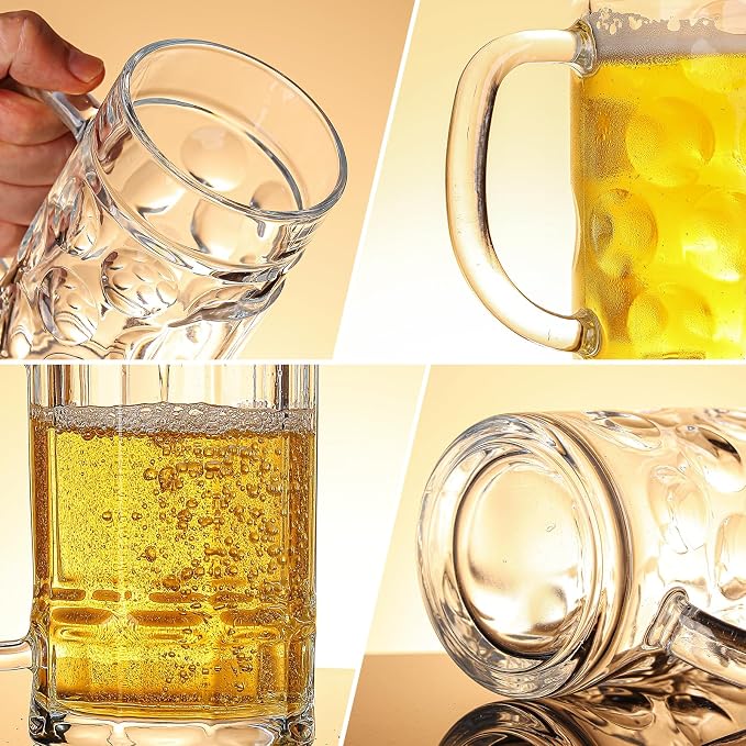 Freezer Beer Mugs, 20 oz Large Heavy Glass Mugs with Handles Set of 2, Clear Large Beer Steins for Tea, Coffee Glasses Oktoberfest Style for Dad Husband or Friend