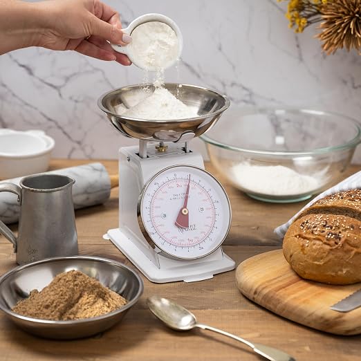 MARLIZ Small Retro Kitchen Scale 4.4Lb/2Kg with 2 Bowls White |Mechanical dial Scale| Vintage | Pesa para alimentos| bascula de cocina|Bakers Scale