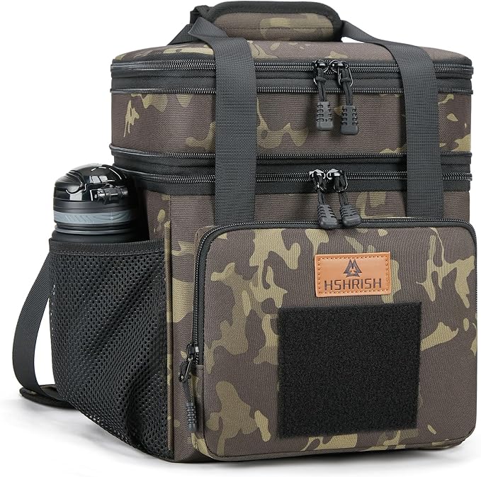 HSHRISH Expandable Large Tactical Lunch Box for Adults, Durable Insulated Lunch Bag with Lots of Storage Space, Cooler Bag for Men Women Work Outdoor Picnic Trip, 16 L, Black