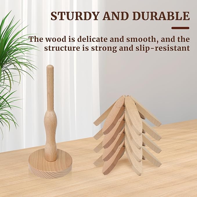Tree Shape Wooden Trivets for Hot Dishes, 4 Wooden Trivets + 1 Stand stored Like a Christmas Tree，for Easy Storage，Multifunctional Ornaments (Walnut Brown)
