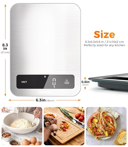 Waterproof Kitchen Food Scale, 1g/22lb, IP67, Rechargeable, Grey | Premium Stainless Steel & Tempered Glass, Clear LED Display, with 6 Units, Tare, Ideal for Cooking, Making Sourdough Bread