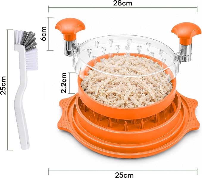 Large Chicken Shredder Tool Twist BPA Free Food Grade Material | Manual Meat Shredder Twist for Shredding, Chicken Breast Shredder Tool with Cleaning Brush, Ergonomic Handles, Non Slip Base