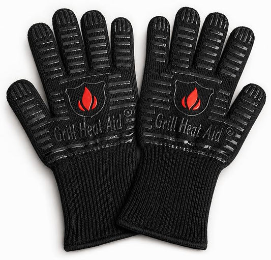 GRILL HEAT AID Extreme Heat Resistant BBQ Gloves - 1472°F Grill Gloves Heat Proof for Men EN407 Certified Fireproof Grilling Gloves for Fire Pit & Smoker, High Temp Grill Mitts for Outdoor Pizza Oven