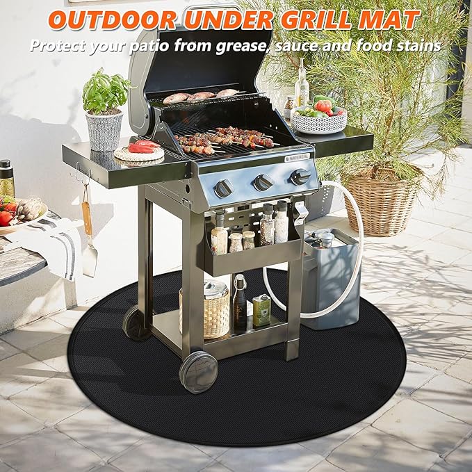59" Fire Pit Mat for Solo Stove Bonfire, Double-Sided Fireproof Under Grill Mat Deck Patio Protector Pad, Round BBQ Mat for Solo Stove Accessories, Easy to Clean, Reusable
