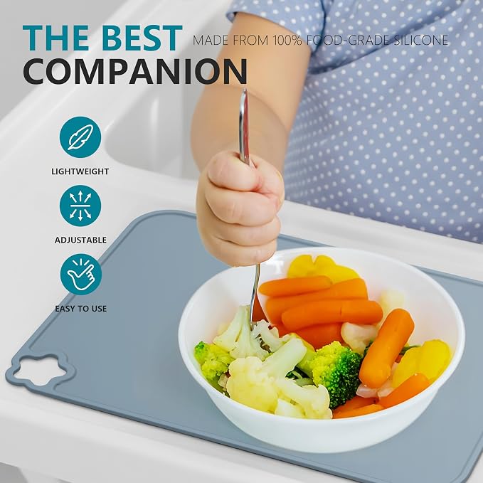 Silicone Placemat for Kid Stain-Proof Non-Slip Toddle， Reusable Portable，Heat Resistant for Toddlers placemat 3 Pack