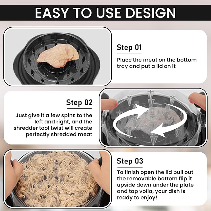Chicken Shredder Tool Twist – Large Chicken Breast Shredder & Grinder with Meat Tenderizer & Cleaning Brush – BPA-Free, Ergonomic Design for Shredded Chicken, Pulled Pork, Beef & More
