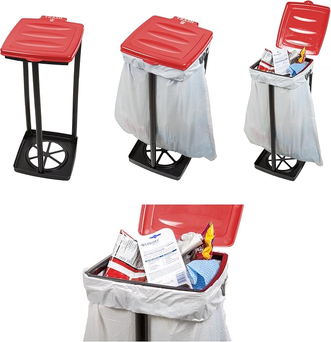Portable Trash Bag Holder – Collapsible 13-Gallon Garbage Bin for Indoor/Outdoor Use, Camping, Recycling, and Parties – Durable Plastic Trash Can by Wakeman Outdoors (Red)