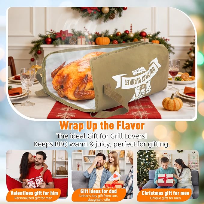 Upgraded BBQ Blanket for Resting Meat -Smoker Accessories Insulated Meat Resting Bag with Wide Mouth for Brisket/Steak/Pork Shoulder/Turkey - BBQ Accessories Grilling Gifts for Men(Brown, 21inch)