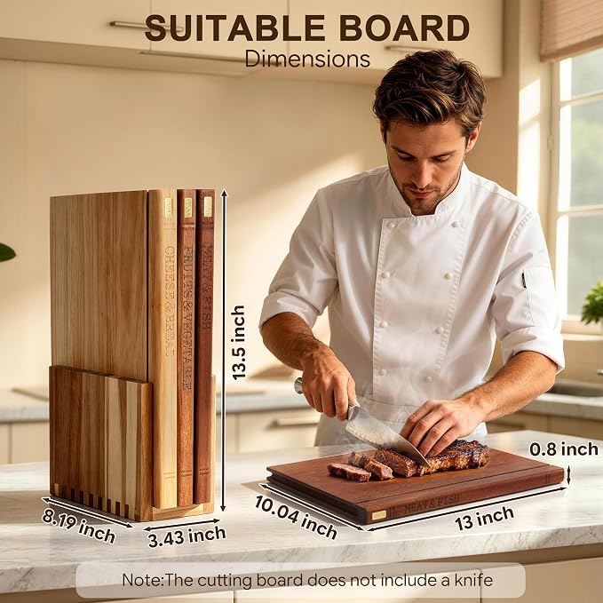 Magnetic Book Cutting Board Set with Stand for Space-Saving Kitchen | Compact Stand Keeps Boards&Knives Organized,Lightweight for Indoor Kitchen,BBQ