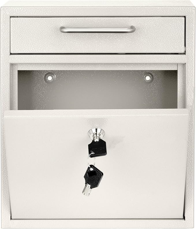 AdirOffice Ultimate Drop Box Wall-Mounted Mailbox - Hanging Secured Postbox - Durable Spacious Key - Perfect for After Hours Deposits Payments Key and Letter Drops (White, Large) (White, Large)