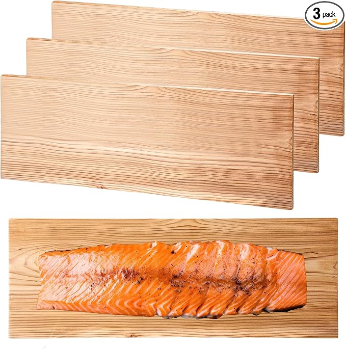 Landical 3/6/10/13/20 Pcs XL XXL Large Cedar Plank for Grilling Salmon Thicker Design Full Filet of Meat Fish Veggies Adding Extra Smoke and Flavor Soaking Fast Easy to Use(3 Pcs,15 x 5.5 Inches)