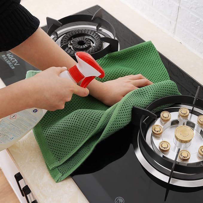 Homaxy 100% Cotton Waffle Weave Kitchen Towels, 3-Pack, Grass Green | 13 x 28 Inches, Ultra Soft Absorbent Dish Towels, Quick Drying Cleaning Towels