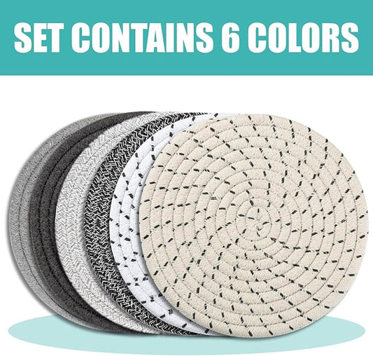 Trivets for Hot Dishes, Pots and Pans, 8 Inches Hot Pads 6 Pcs, Pot Holders for Kitchen, Heat Resistant Mat Protect Counter, Coasters Set Home Essentials Farmhouse Decor (Mix Gray)