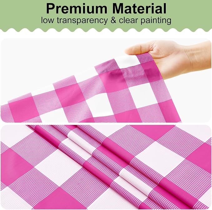 4 Packs Buffalo Disposable Table Cloth, 54 x 108 Inch Waterproof Plastic Tablecloth, Rectangle Hot Pink and White Checkered Table Covers for Picnic, Birthday, Party, Back to School