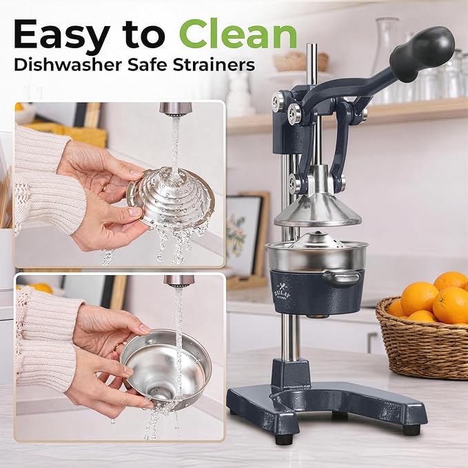 Zulay Kitchen Cast Iron Juicer - Heavy Duty Manual Juicer with Detachable Strainers for Easy Cleaning, Orange Juice Press for Citrus Fruits, Perfect for Bartenders, Juice Lovers & Health Enthusiasts