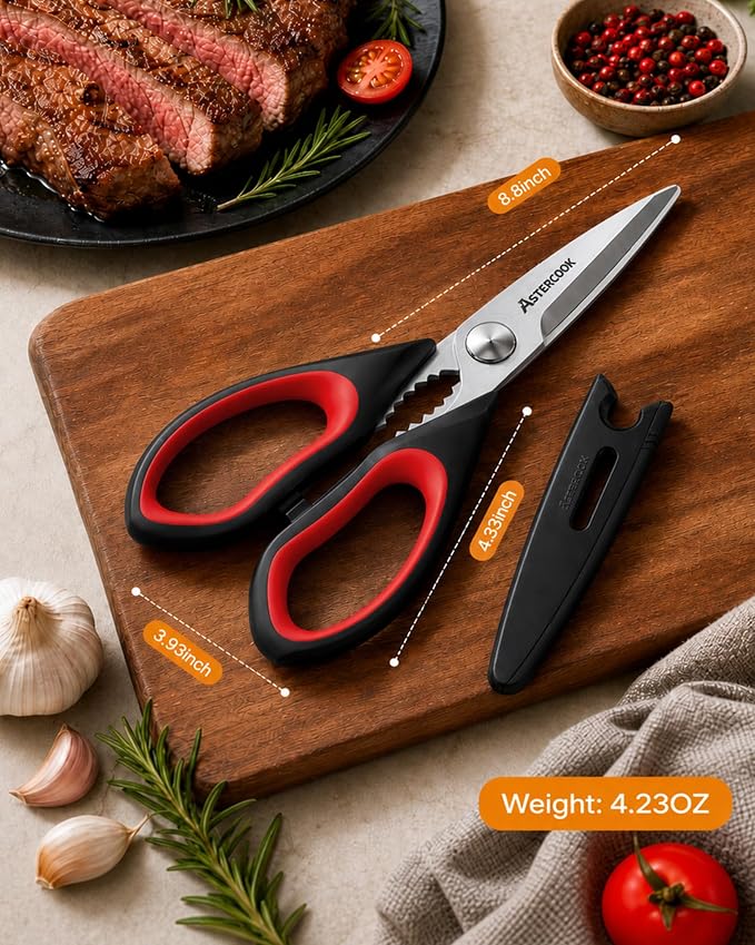 Astercook Kitchen Scissors 3 Pack, Heavy Duty All Purpose Kitchen Shears for Food and Packaging, Stainless Steel Food Scissors for Meat, Poultry, Herbs and Vegetables, Dishwasher Safe