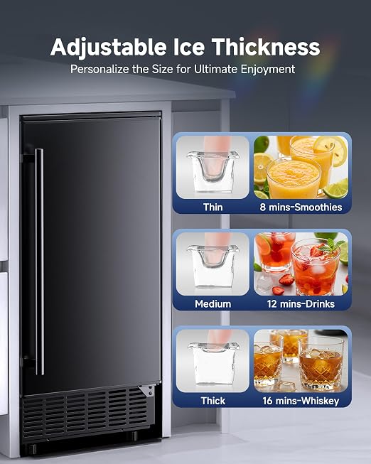 Commercial Ice Maker Machine 82 Lb/Day, Under Counter Nugget Ice Machine with 2-Drawer Ice Baskets, Built-in Freestanding Ice Maker with Auto-Cleaning & 24H Timer, Ideal for Bar, Restaurant, Cafe