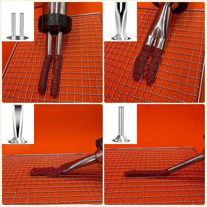 Beef Jerky Gun Kit, 2lb Stainless Steel Meat Gun, Beef Jerky Maker | 2-Pound capacity meat gun, 5 different nozzles, For homemade beef jerky and sausages, Easy to clean and maintain