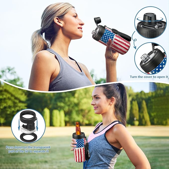 4 In 1 Beer Can Cooler Bottle Holder with Drinking Spout Lid for 12oz Regular, Slim Skinny Cans and Thermal Bottles,Sealed Insulated Double Wall Vacuum Stainless Steel Can Keeps Your Drinks Cold