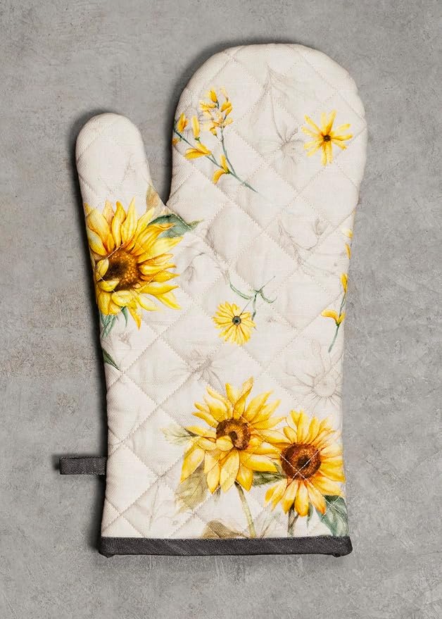 Maison d' Hermine 100% Cotton Oven Mitt & Pot Holder Set (7.5"x13" & 8"x8") | Heat Resistant BBQ Cooking Gloves with Loop Baking Grilling Kitchen Hotel Home Farmhouse Spring Summer - Candice