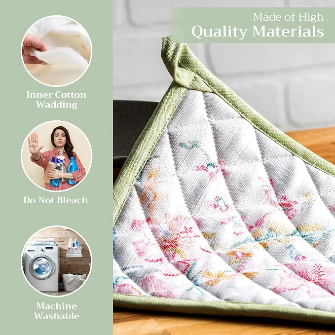 Maison d' Hermine Pot Holders 100% Cotton Potholders (8" x 8", Pack of 1) | Heat Resistant Hot Pads with Loop BBQ Cooking Baking Farmhouse Kitchen Handling Hot Pans Spring Summer - Paradise Island