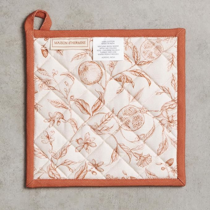 Maison d' Hermine Pot Holders 100% Cotton Potholders (8" x 8", Pack of 2) | Heat Resistant Hot Pads with Loop BBQ Cooking Baking Hotel Kitchen Handling Hot Pans Thanksgiving Christmas - Vintage Harvest