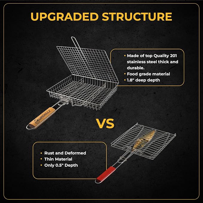 Fish Grill Baskets for Outdoor Grill Vegetables, Fish Grilling rack for Grill, BBQ Grilling Basket, Stainless steel Grill Basket for Veggies, shrimp