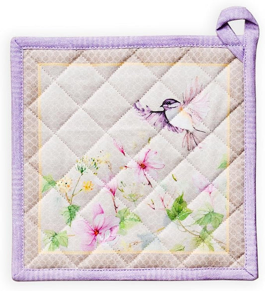 Maison d' Hermine Pot Holders 100% Cotton Potholders (8" x 8", Pack of 1) | Heat Resistant Hot Pads with Loop BBQ Cooking Baking Farmhouse Kitchen Handling Hot Pans Spring Summer - Magnolia Mornings