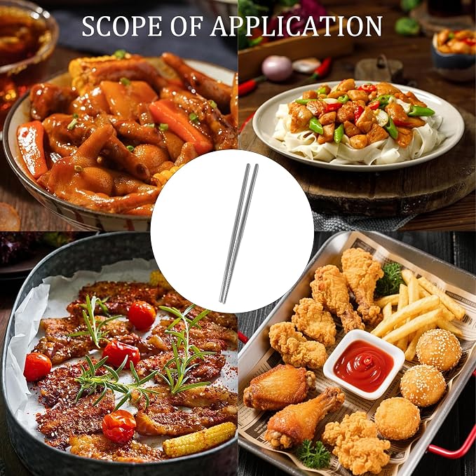 3 Pairs Extra Long 14.17 Inch Stainless Steel Cooking Chopsticks, Reusable Metal Chopsticks with Non-Slip Threaded Design for Hot Pot, Frying, Noodle, Barbecue, Dishwasher Safe, Silver