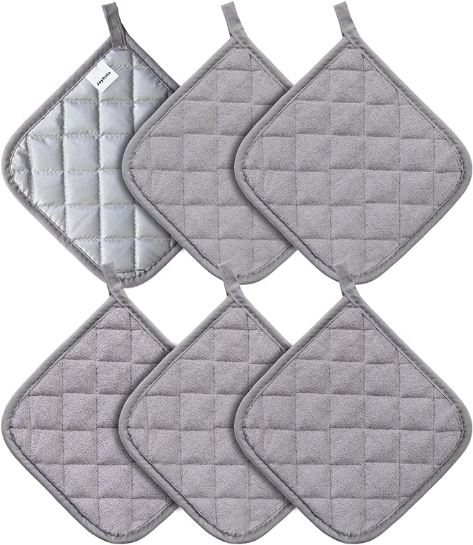 Joyhalo 6 Pack Pot Holders for Kitchen Clearance | Cotton Oven Holder with Great Heat Resistance, Potholders Sets for Kitchen, Countertops, Hot Pots and Pans, Grey