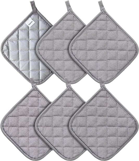 Joyhalo 6 Pack Pot Holders for Kitchen Clearance | Cotton Oven Holder with Great Heat Resistance, Potholders Sets for Kitchen, Countertops, Hot Pots and Pans, Grey