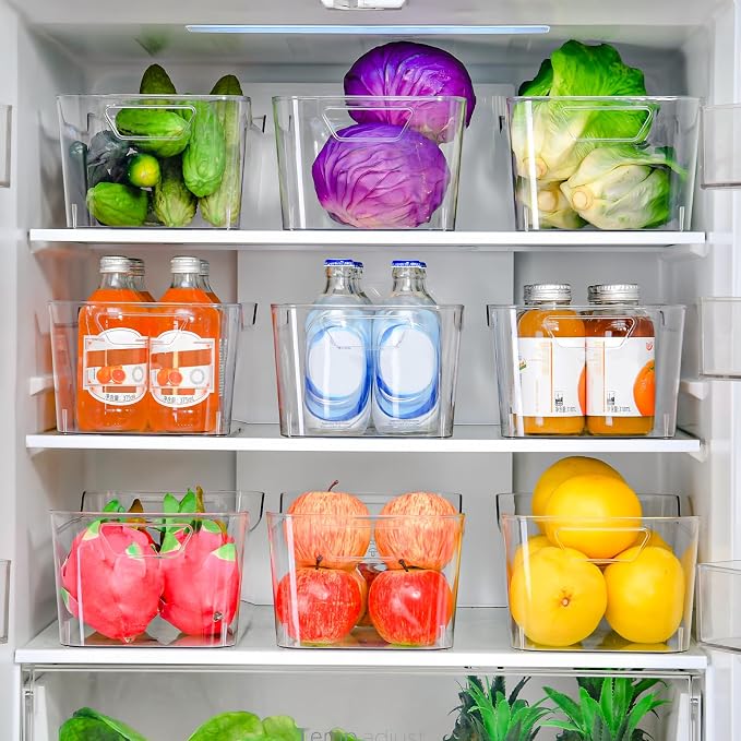 Clear Plastic Storage Bins - 12 Pack Pantry Organizers and Storage,Large Clear Pantry Organizer Bins, Plastic Containers with Handle for Kitchen, Cabinet, Bathroom, Classroom Organization