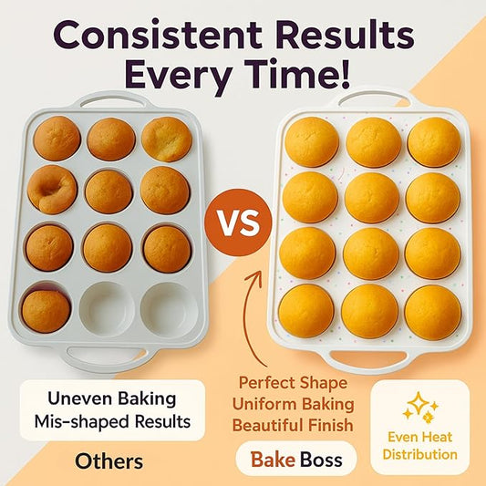 2 Pack Regular Muffin Pan - 12 Cup Silicone Muffin Pan for Baking with Metal Reinforced Frame - Regular Size Cupcake Pan, BPA Free Silicone Muffin Tray - Oven & Dishwasher Safe - Cream