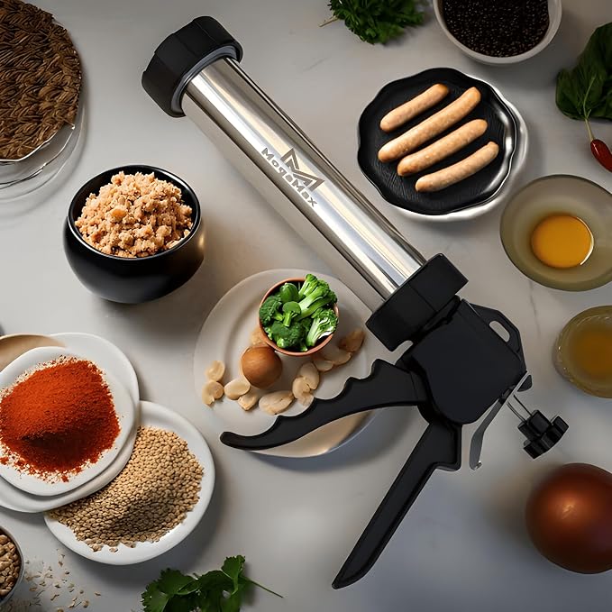 MogaMax Large Capacity Jerky Gun Kit Stainless Steel Shooter & Cannon, Beef & Deer Meat Maker with 6 Nozzles, 7 Cleaning Brushes & Meat Pusher Sausage Maker for Home, BBQ & Gifts for Men & Women